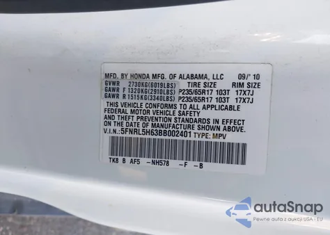 2011 Honda Odyssey Ex-L из США, поврежденный, VIN 5FNRL5H63BB002401